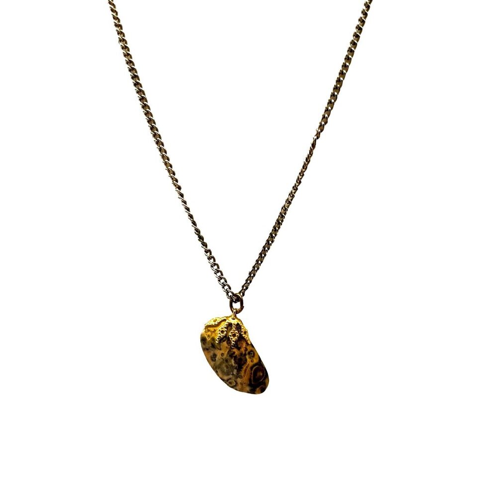 Natural Tumbled Stone Pendant Necklace, Vintage Boho Jasper on Silver Tone Chain